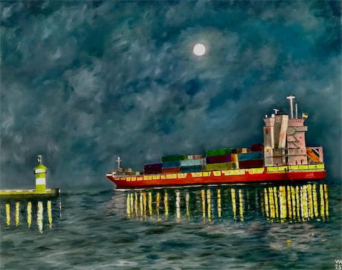 Frisch gemaltes Acrylbild aus dem Malkurs